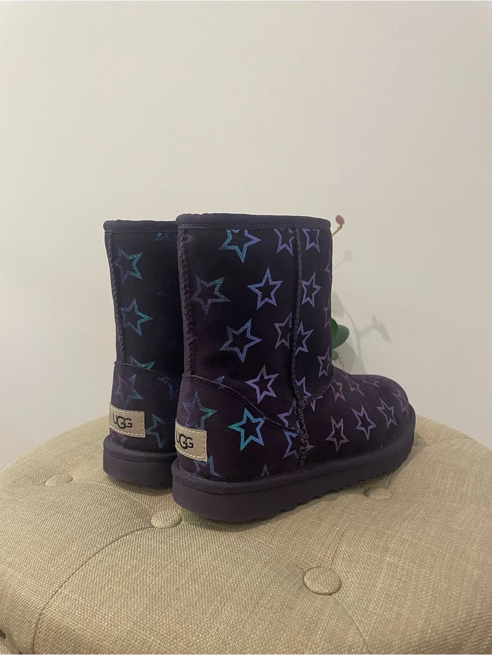 UGG Purple Star-Pattern Kids Fleece Boots